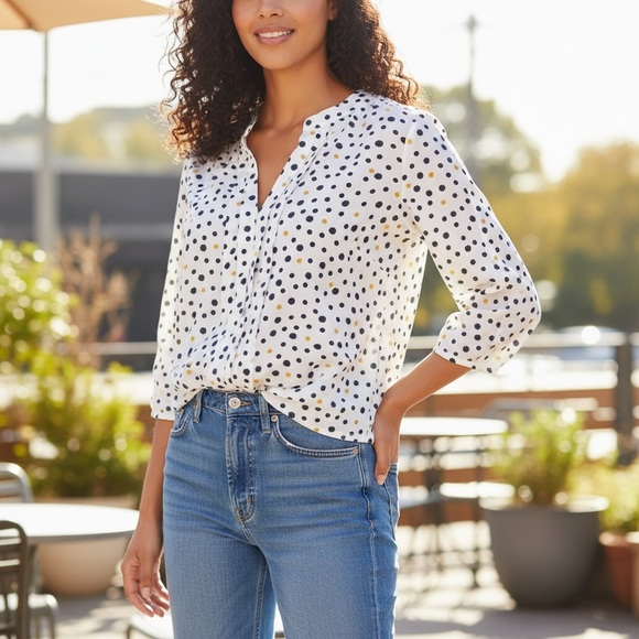 Ann Taylor Factory Tops - Ann Taylor Factory Polka Dot Blouse Size LP